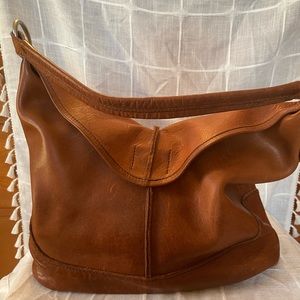 FRYE Campus Brown Leather Fold Over Hobo Shoulder Bag Purse, unlined